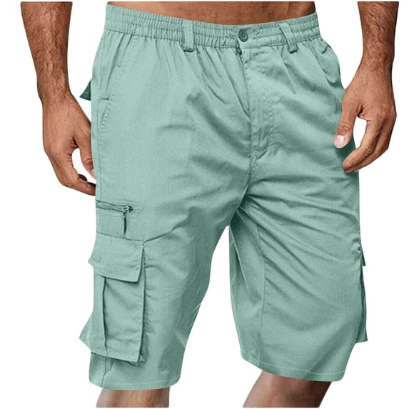 ZQUUVOU Men's Cargo Shorts Multi Pocket Button Zip Elastic Waist 5 Inch Inseam Casual Outdoor Hiking Fishing Work Light Blue