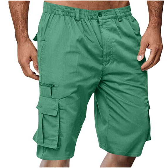 ZQUUVOU Men's Cargo Shorts Multi Pocket Button Zip Elastic Waist 5 Inch Inseam Casual Outdoor Hiking Fishing Work Mint Green