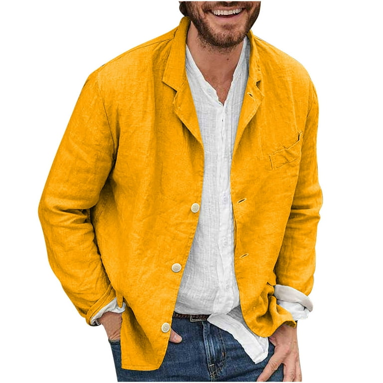 ZQUUVOU Men s Casual Sport Jacket Coat Male Spring Fall Regular Fit Lightweight Linen Blazer Jacket Stylish Suit Tops Yellow Walmart