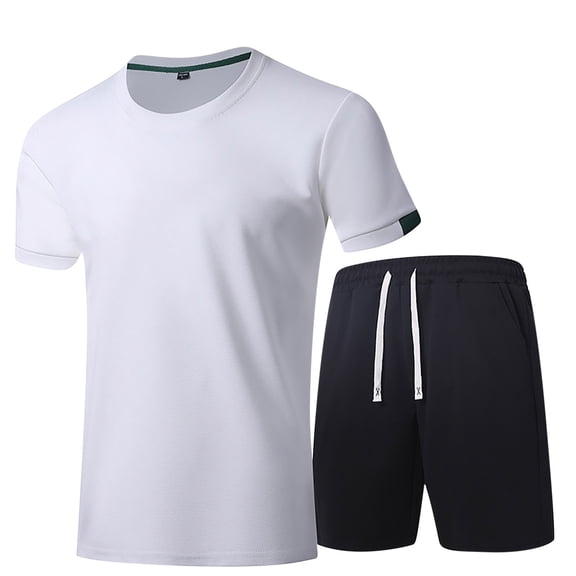 ZQUUVOU Men's Casual Sport Set Short Sleeve Crew Neck Tee and Shorts 2 Piece Loungewear Training Workout Outfits White