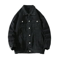 ZQUUVOU Men's Fall Jean Jacket Plain Denim Jacket Classic Collar Button Down Front with Pockets Long Sleeve Casual Coat Black
