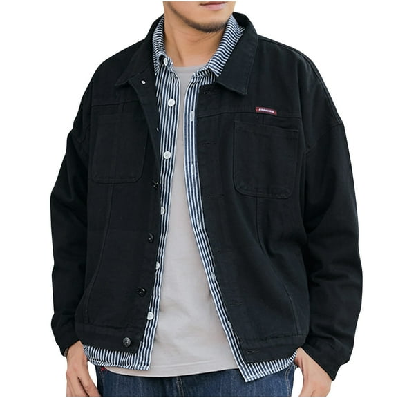 ZQUUVOU Men's Denim Shirts Vintage Solid Color Button Long Sleeved Shirts with Pocket (Black,M)