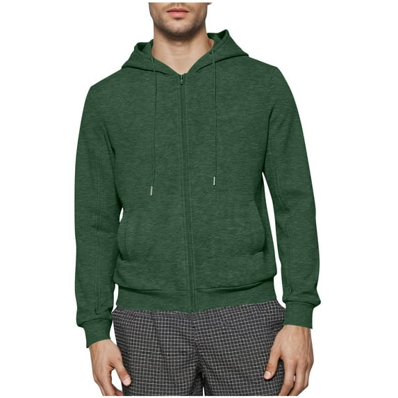 ZQUUVOU Men's Fall Jacket Solid Color Zip Up Hoodie Jacket with Front Zipper and Pockets for Athletic Streetwear Green