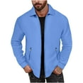 thumbnail image 1 of ZQUUVOU Men's Fashion Lightweigh Solid Color Zipper Pockets Jacket Tops Gentleman Fall Casual Lapel Long Sleeve Hoodless Outwear Clothes Blue, 1 of 6
