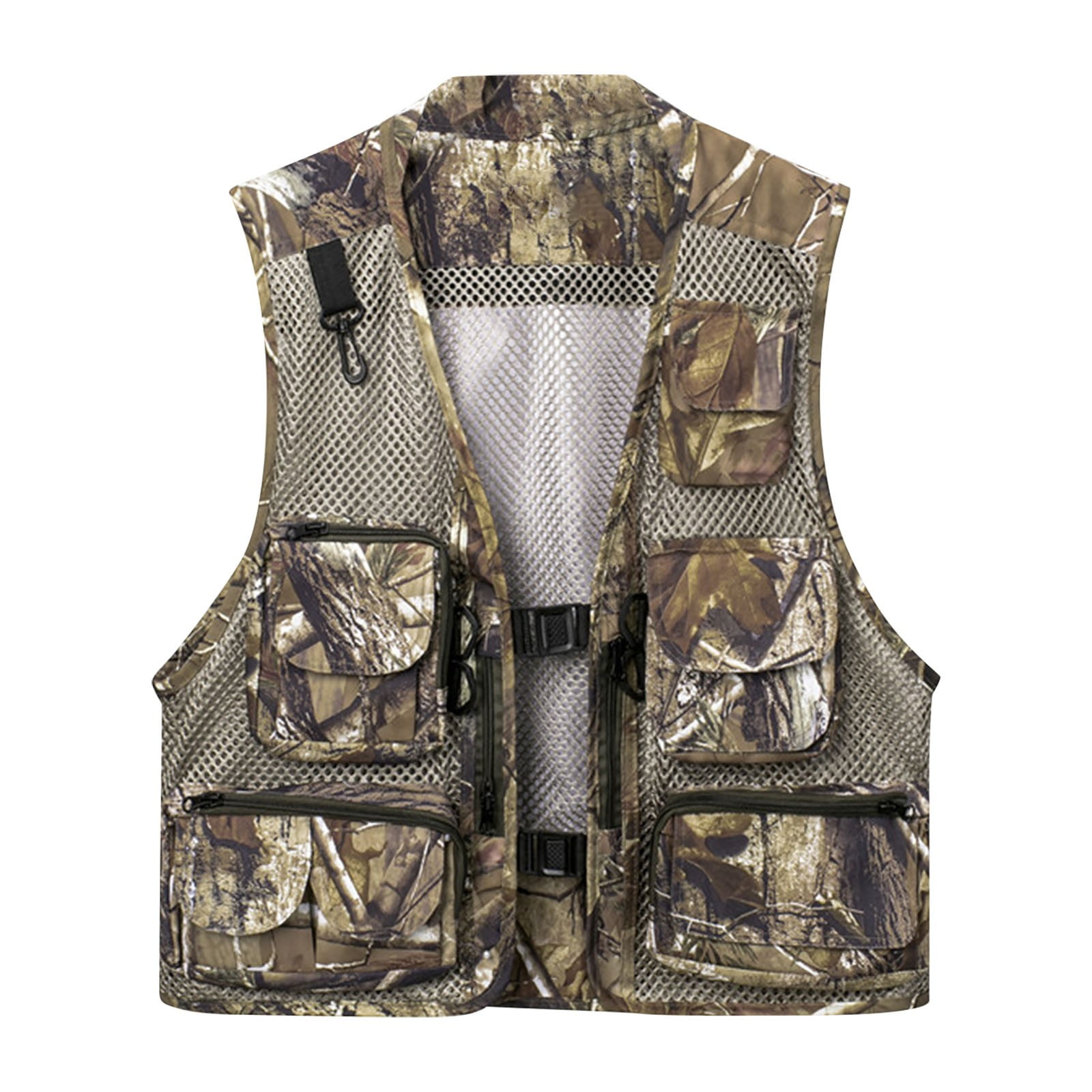 ZQUUVOU Men's Fishing Cargo Vest Camo Sleeveless Multi Pocket Button Front Mesh Hunting Hiking Climbing Outdoor Jacket Camouflage