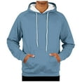 thumbnail image 1 of ZQUUVOU Men's Fleece Lined Hoodie Long Sleeve Adjustable Drawstring Hooded Solid Color Pullover with Pocket Dark Blue, 1 of 9