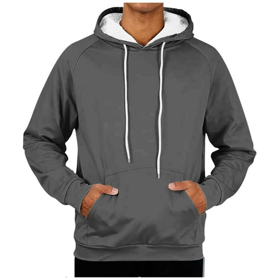 ZQUUVOU Men's Fleece Lined Hoodie Long Sleeve Adjustable Drawstring Hooded Solid Color Pullover with Pocket Dark Gray