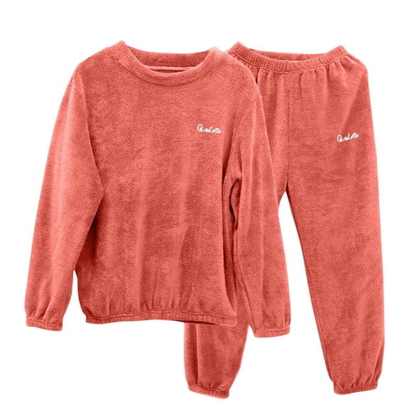 ZQUUVOU Men's Fleece Pajamas Set Loose Solid Color Winter Loungewear Thick Warm Velvet Long Sleeves Pajama Set Red