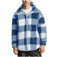 thumbnail image 1 of ZQUUVOU Men's Fuzzy Hoodie Checkered Zipper Double Faced Fleece Long Sleeve Jacket Warm Soft Fall Winter Fashion Tops Blue, 1 of 5
