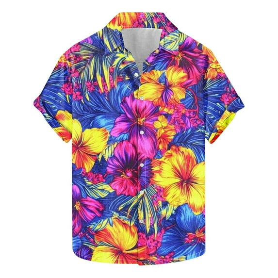 ZQUUVOU Men's Hawaiian Shirt Turndown Collar Casual Floral Print Short Sleeve Button Shirt (B-Multicolor,5XL)