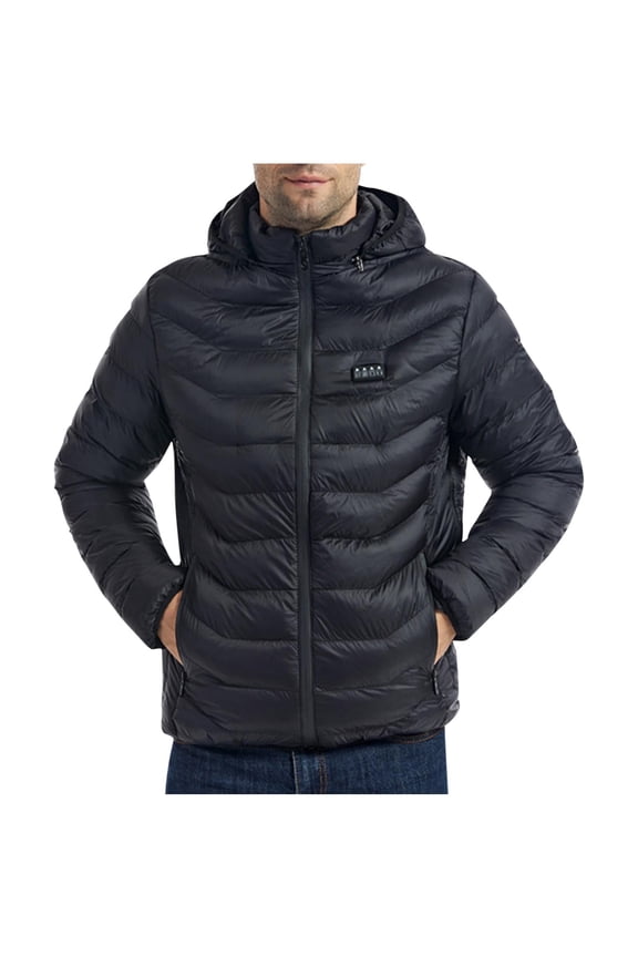 Men's Heated Jacket with Hood Lightweight 23-Zone Heating Jacket 4-Control System USB Charging Adjustable Winter Coat Black