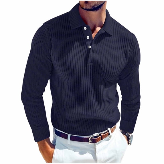 ZQUUVOU Men's Henley Shirts Ribbed Knit Long Sleeve Pullover Half Button Collar Loose Tops for Casual Office Navy