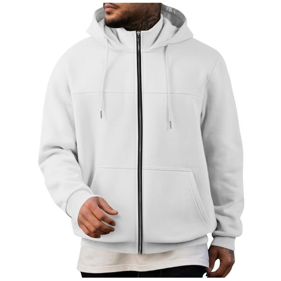 ZQUUVOU Men's Hooded Sweatshirts Solid Color Zip Up Hoodie Fleece Lined Jacket with Pockets Plush Warmth for Fall Winter White