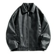 thumbnail image 1 of ZQUUVOU Men's Jacket Lapel Solid Color Pocket Collar Long Sleeves Leather Jacket Zipper (Black,3XL), 1 of 8