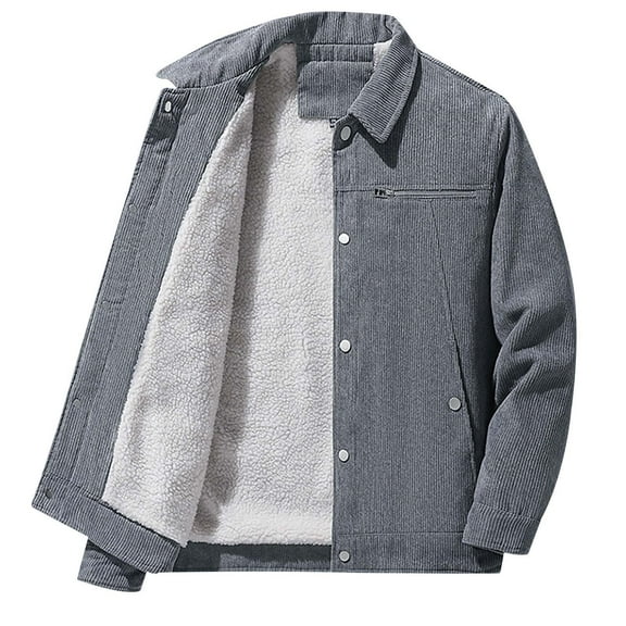 ZQUUVOU Men's Jacket Long Sleeved Solid Color Corduroy Lapel Pocket Button Coat (Gray,3XL)