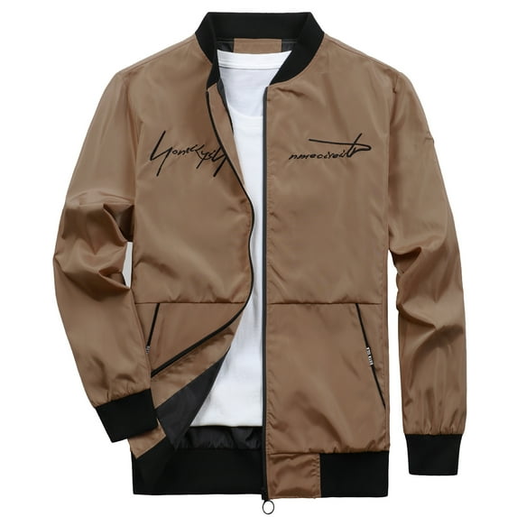 ZQUUVOU Men's Jacket Solid Color Long Sleeve Hoodless Casual Coat (Khaki,2XL)