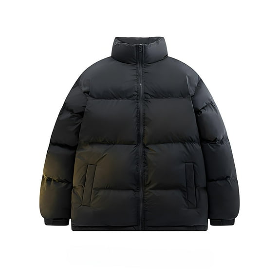 ZQUUVOU Men's Jacket Solid Color Stand Collar Cotton-Padded Clothes Loose Coat (Black,M)