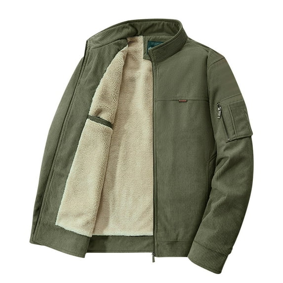 ZQUUVOU Men's Jackets Solid Color Turndown Collar Long Sleeve Hoodless Outwear with Zipper (Olive Green,M)