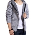 thumbnail image 1 of ZQUUVOU Men's Knit Hoodie Solid Color Plush Lined Thick Zipper Front Sweater with Pockets Long Sleeve Comfortable Tops Gray, 1 of 6
