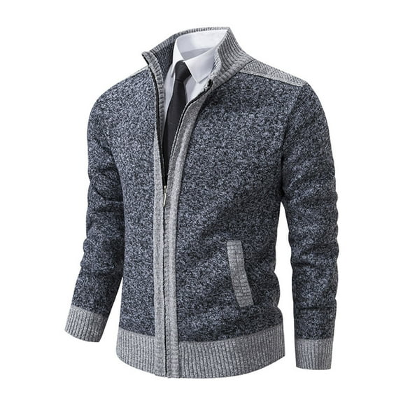 ZQUUVOU Men's Knit Jacket Casual Solid Color Long Sleeve Hoodless Casual Coat (Dark Gray,L)