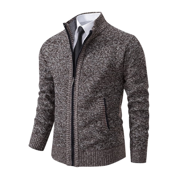 ZQUUVOU Men's Knitted Sweater Coat Casual Fashion Fleecing Stand Collar Zipper Sweater Long Sleeve Comfortable Jacket Coffee