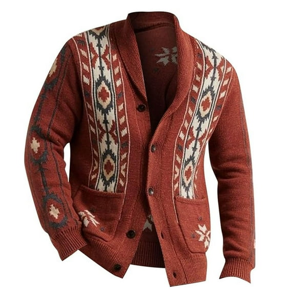 ZQUUVOU Men's Knitwear Sweater Coat Vintage Fashion Lapel Button Plus Size Cable Knited Cardigan Henley Sweater Red