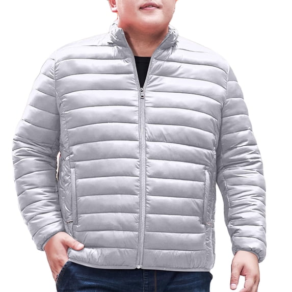 ZQUUVOU Men's Lightweight Down Jacket Winter Solid Color Stand Collar Down Fill Jacket Zip Front Cardigan Outerwear Gray