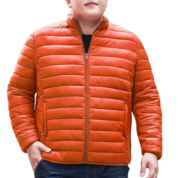 ZQUUVOU Men's Lightweight Down Jacket Winter Solid Color Stand Collar Down Fill Jacket Zip Front Cardigan Outerwear Orange