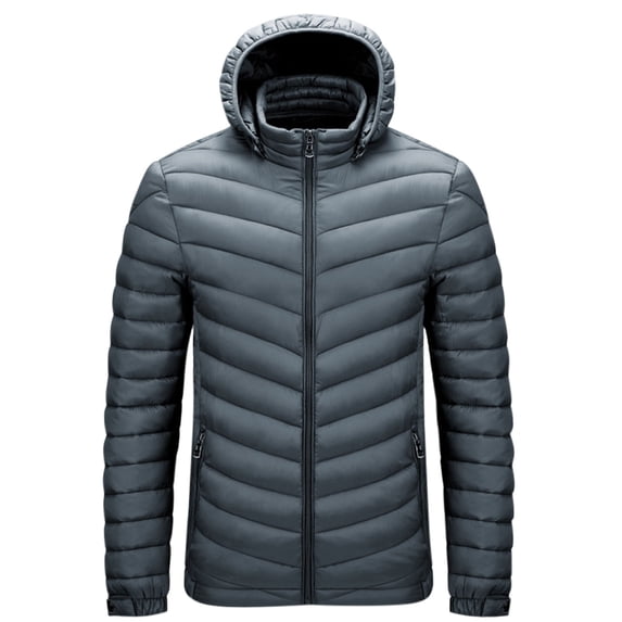 ZQUUVOU Men's Lightweight Hooded Jacket Winter Puffer Jacket Solid Color Zip Up Thermal Quilted Coat Casual Outerwear Gray