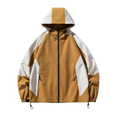 ZQUUVOU Men's Lightweight Hooded Waterproof Windproof Raincoat Gentleman Casual Hiking Outdoor Jacket Sprint Jacket Outwear Coffee