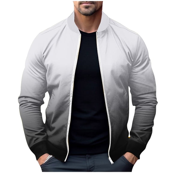 ZQUUVOU Men's Lightweight Jacket Fall Casual Full Zip Up Baseball Jacket Color Block Windbreaker Coat with Pocket White