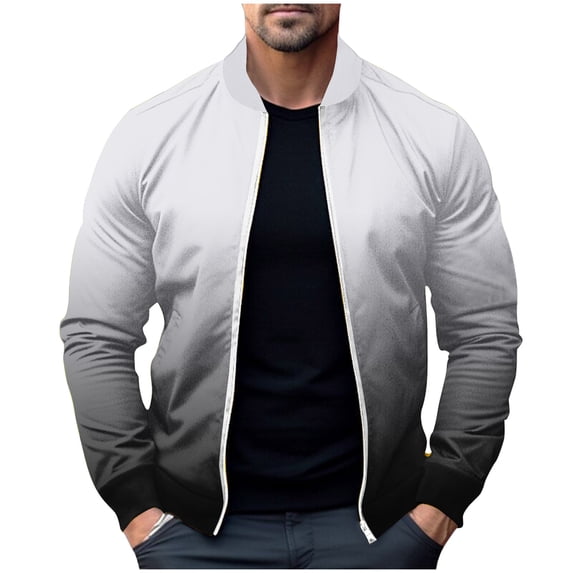 ZQUUVOU Men's Lightweight Jacket Fall Casual Full Zip Up Baseball Jacket Color Block Windbreaker Coat with Pocket White