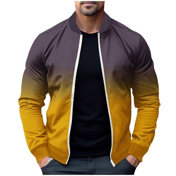 ZQUUVOU Men's Lightweight Jacket Fall Casual Full Zip Up Baseball Jacket Color Block Windbreaker Coat with Pocket Yellow