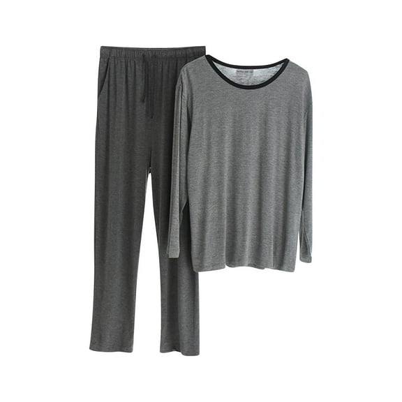 ZQUUVOU Men's Lightweight Pajamas Set Fashion Solid Casual Round-Neck Long Sleeve Tops Pants Set Sleepwear Dark Gray A