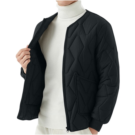 ZQUUVOU Men's Lightweight Quilted Jackets Cotton Oversized Zipper Front Down Jacket Crewneck Loose Warm Winter Puffer Jacket Black