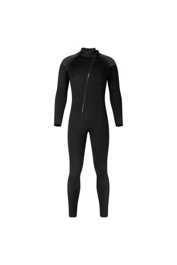 Men's Long Sleeve Wetsuit Zipper 3MM Neoprene Wetsuit Diving Suit Cold Water One Piece Thermal Swimsuit Black