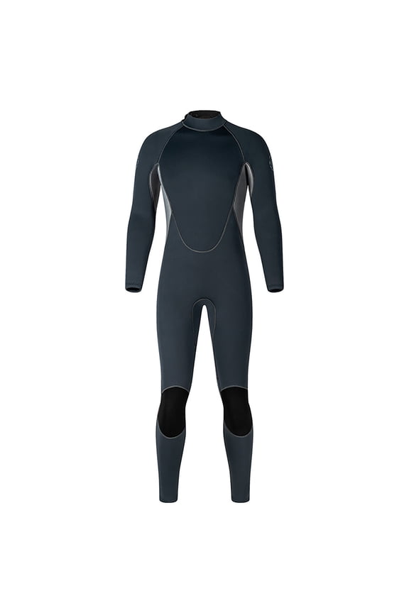 Men's Long Sleeve Wetsuit Zipper 3MM Neoprene Wetsuit Diving Suit Cold Water One Piece Thermal Swimsuit Gray