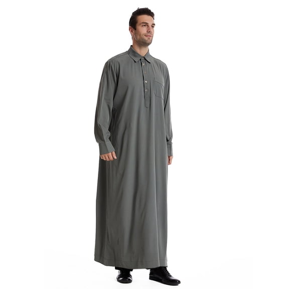 ZQUUVOU Men's Long Tunic Cover Up Linen Short Sleeve Round Neck Muslim Thobe Modest Casual Beach Resort Wear Olive Green