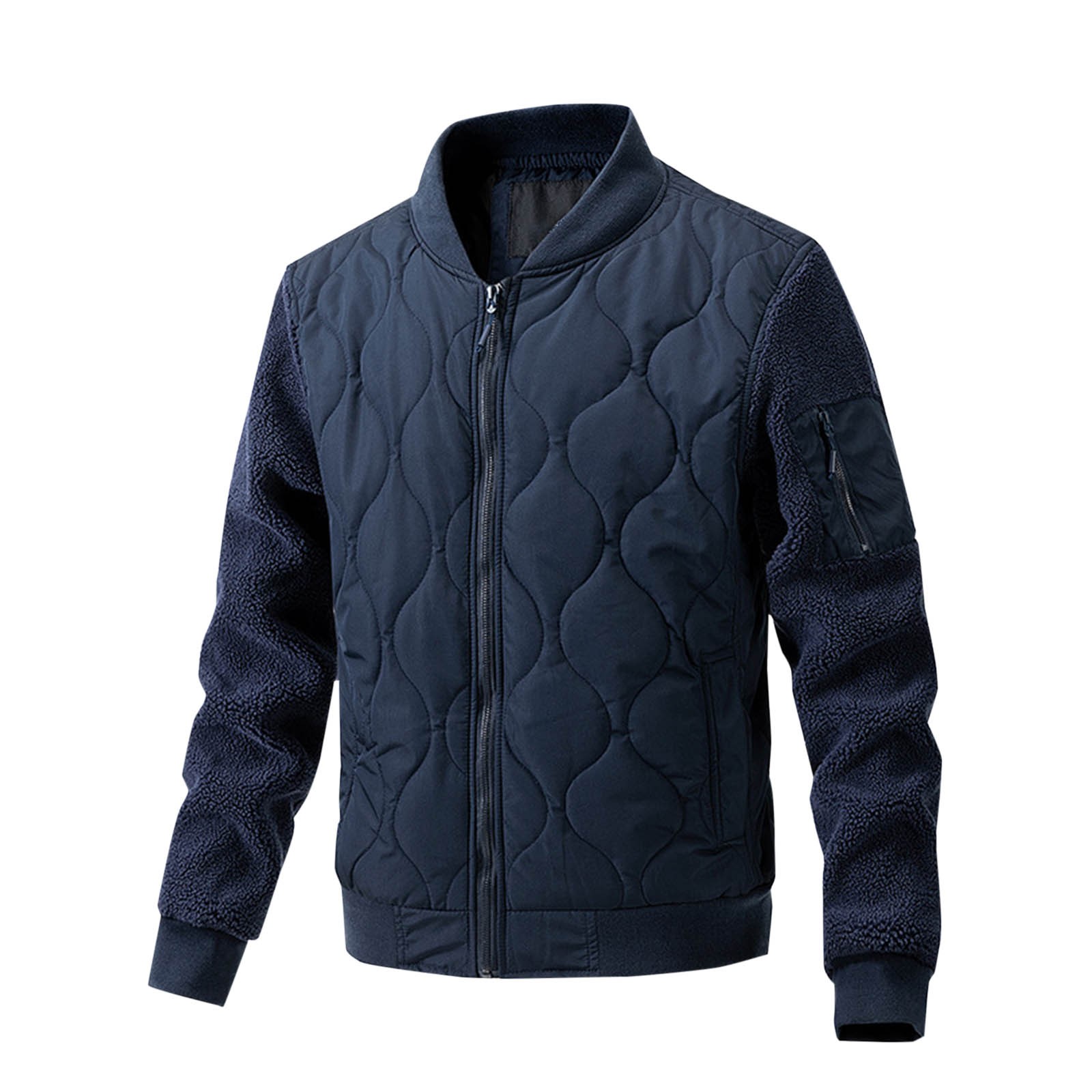 ZQUUVOU Men s Mid Weight Woolen Jacket Gentleman Quilted Bomber Solid Color Hoodless Coat Outwear Dark Blue Walmart