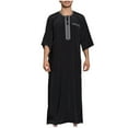 thumbnail image 1 of ZQUUVOU Men's Muslim Thobe With Short Sleeves Gentleman Thobe Embroidered Crewneck Muslim Shirts Ethnic Clothes Black, 1 of 7