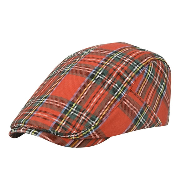 ZQUUVOU Men's Newsboy Flat Cap Adjustable Striped Plaid Ivy Cap Cabbie Driving Golf Hat Driving Cap Beret Check Hats Red