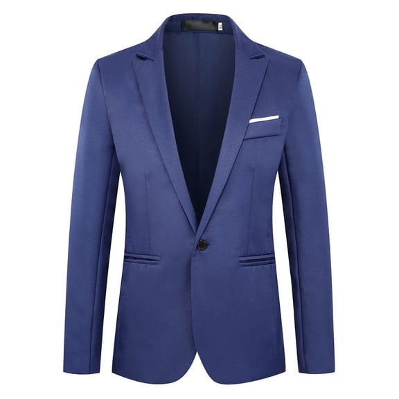 ZQUUVOU Men's One Button Blazer Casual Solid Color Slim Fit Lightweight Coats (Dark Blue,L)