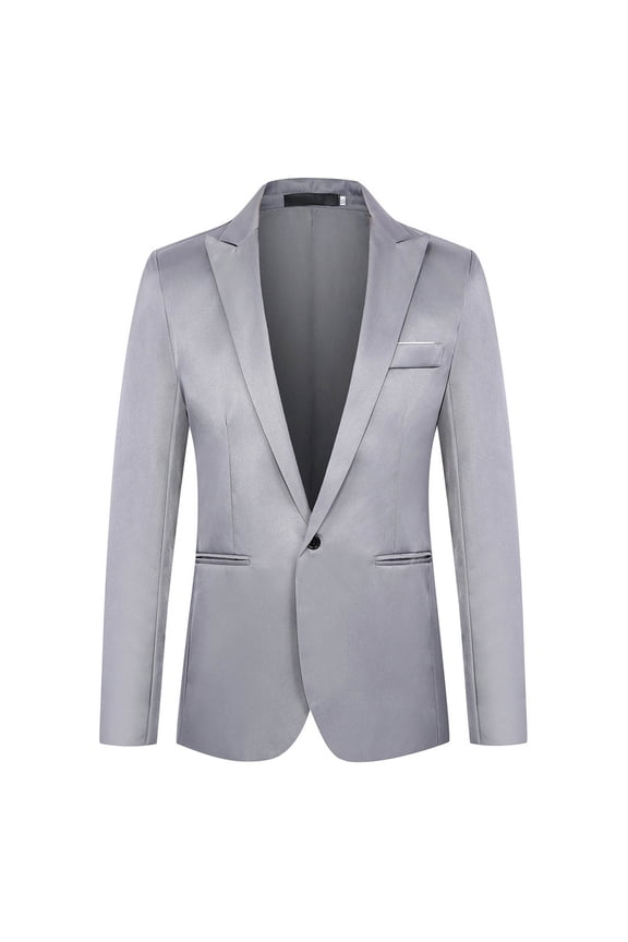 Mens Sport Coats and Blazers Teenager Solid Color One Button Suit Jakcet wiht Pocket Peaked Lapel Tailored Fit Coat Evening Ceremony Gray