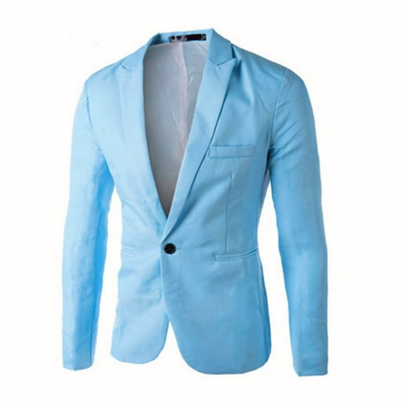 ZQUUVOU Men's One Button Blazer Casual Solid Color Slim Fit Lightweight Coats (Sky Blue,3XL)