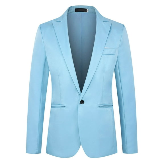 ZQUUVOU Men's One Button Blazer Casual Solid Color Slim Fit Lightweight Coats (Sky Blue,5XL)