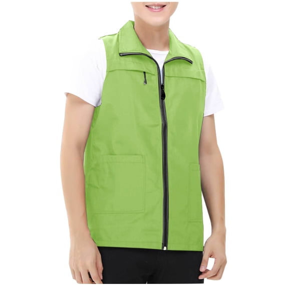 ZQUUVOU Men's Outdoor Vest Lightweight Breathable Zip Front Solid Color Multi Pocket Sleeveless Collared Hiking Fishing Vest Green