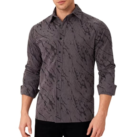 ZQUUVOU Men's Printed Dress Shirts Long Sleeve Formal Collar Button Front Patterned Business Office Casual Tops Gray