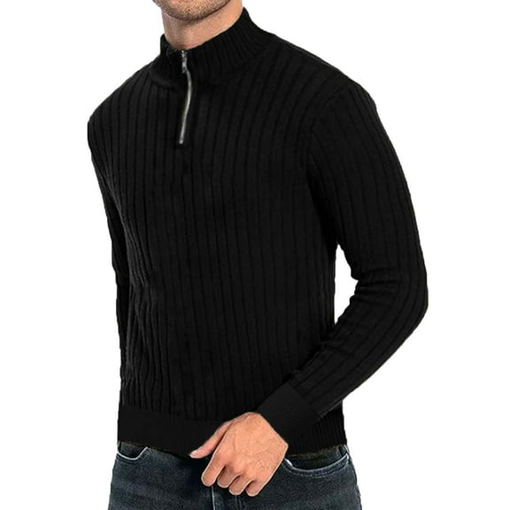 ZQUUVOU Men's Quarter Zip Pullover Fashion Casual Fall Winter Knit Tops Long Sleeve Comfortable Sport Sweater Black