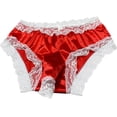 thumbnail image 1 of ZQUUVOU Men's Satin Lace Briefs Thong Open Crotch Low Rise Ruffled Floral Lace Trim Briefs Breathable Soft Stretchy Underwear Red, 1 of 1