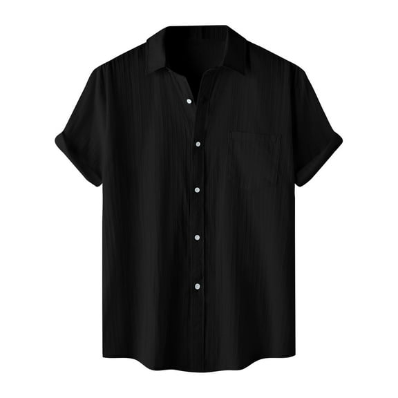 ZQUUVOU Men's Shirt Button Casual Solid Color Short Sleeved Turndown Collar Crew Neck Shirts (Black,XL)